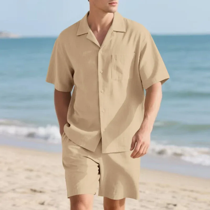 Herren elegantes Freizeit-Langarm-Shirt und Shorts-Set mit komfortablem elastischen Bund – Marzano