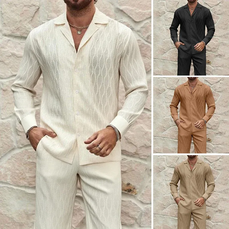 Herren eleganter Set mit feinem Strukturmuster und komfortablem Schnitt – Marzano