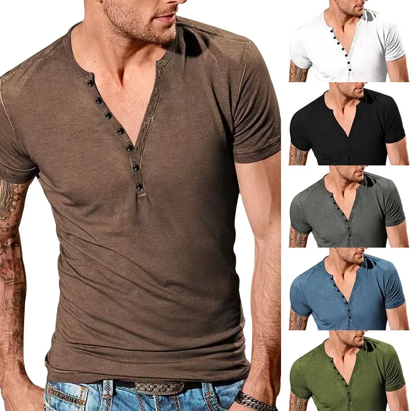 Herren Kurzarm Henley-T-Shirt mit Knopfleiste und weichem Baumwollmix – Marzano