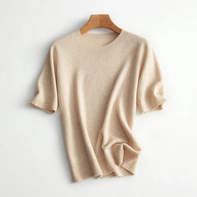 Damen Kurzarm Cashmere-Mix Pullover – Mavelle