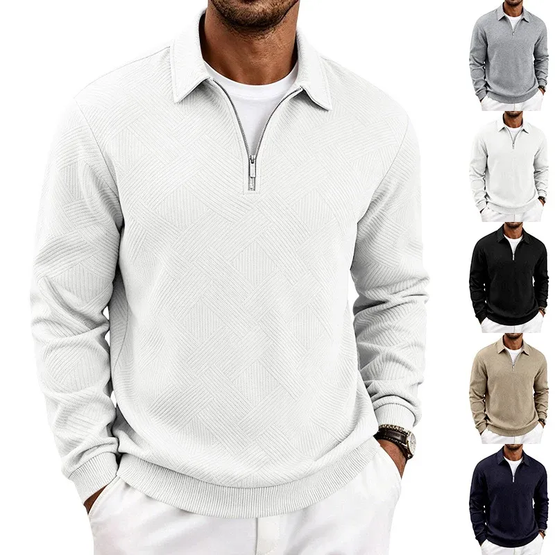 Herren Halbzip-Strickpullover mit geometrischer Struktur und Stehkragen – Norvane