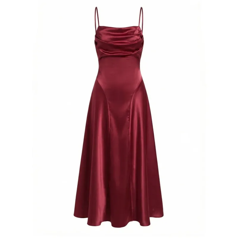 Damen Satin Abendkleid mit Drapé-Ausschnitt – Élara