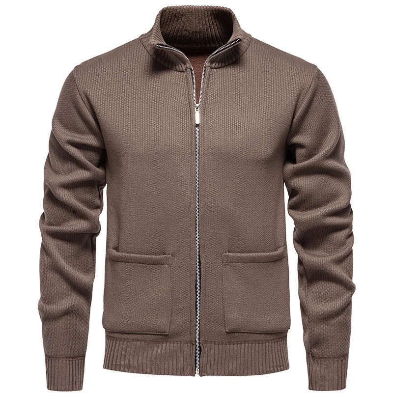 Herren lässige Strickjacke mit hohem Kragen und praktischen Taschen – Taviero