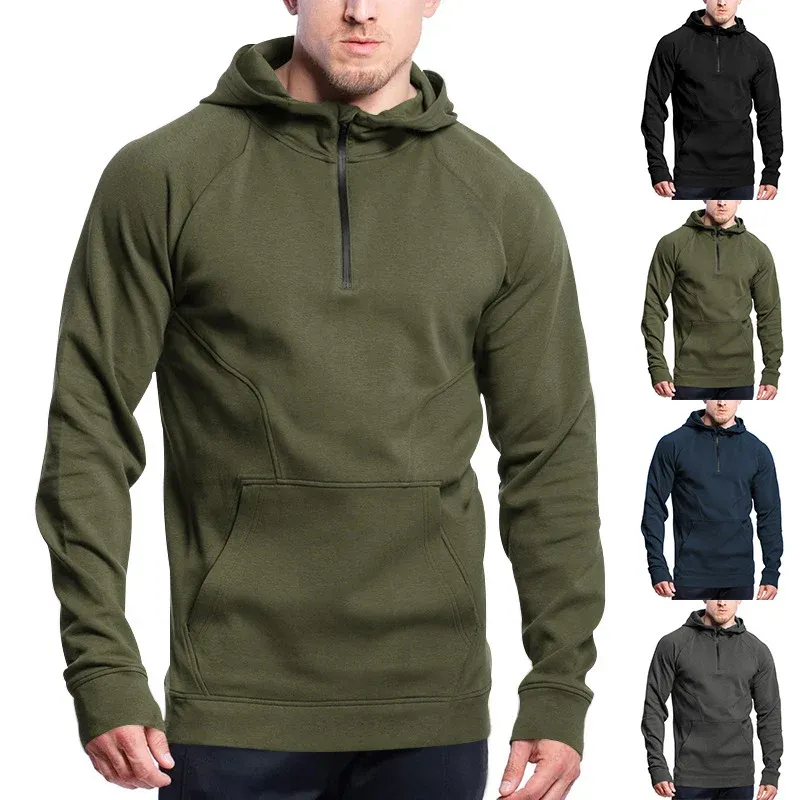 Herren funktioneller Kapuzenpullover mit halbem Reißverschluss – Cavarno