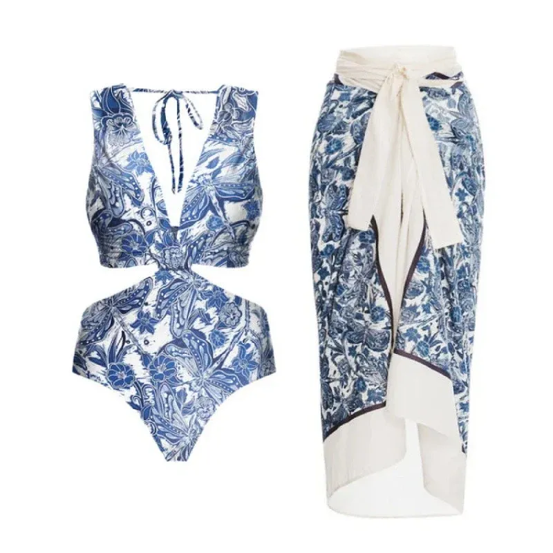 Damen Badeanzug-Set mit elegantem Wickelrock und modischem Floral-Design – Maréssa