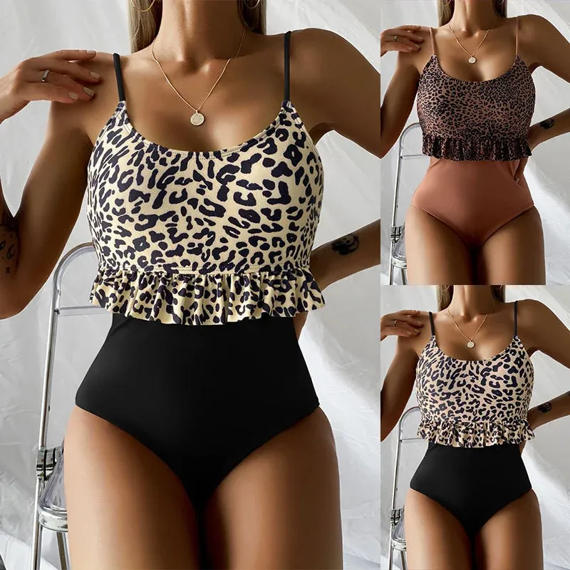 Damen Einteiler Badeanzug mit schickem Rüschendesign und modischem Leopardenmuster – Maréssa