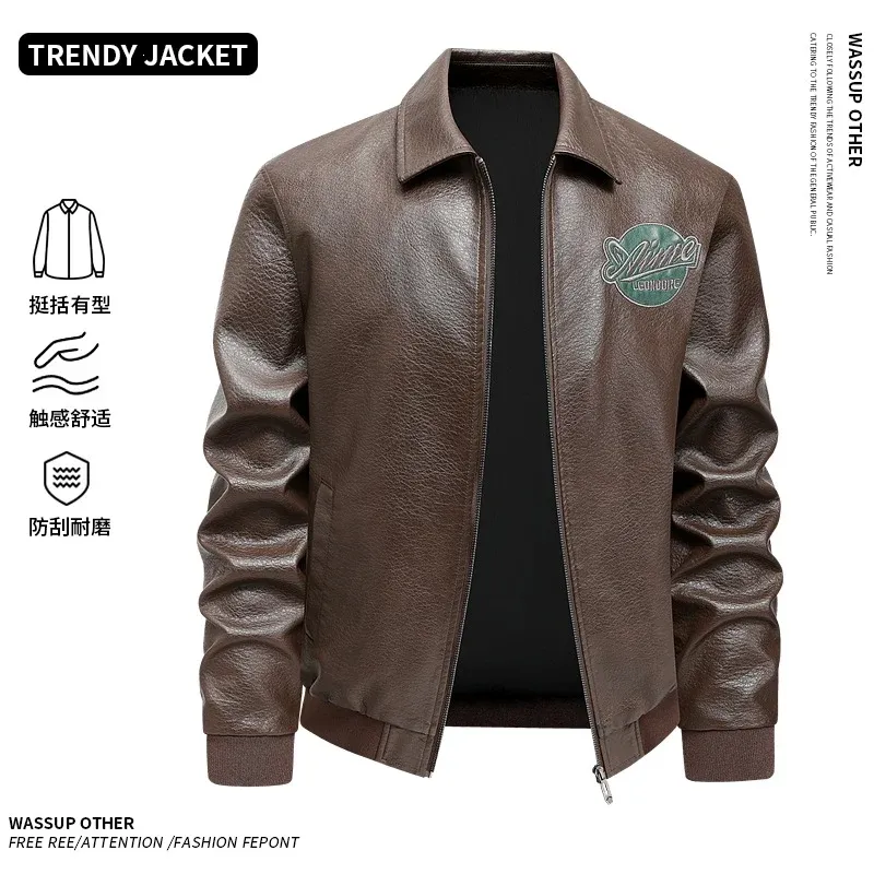 Herren Lässige Lederjacke mit Stickdetails – Valtoré