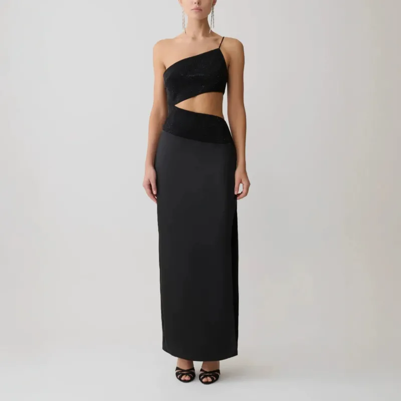 Damen Elegantes Maxikleid mit asymmetrischem Schnitt und raffiniertem Cut-Out – Valéora