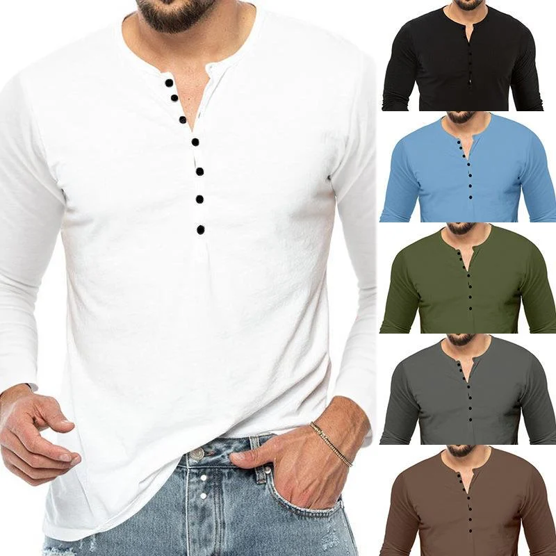 Herren langärmliges Henley-Shirt mit Knopfleiste und komfortablem Schnitt – Arvello