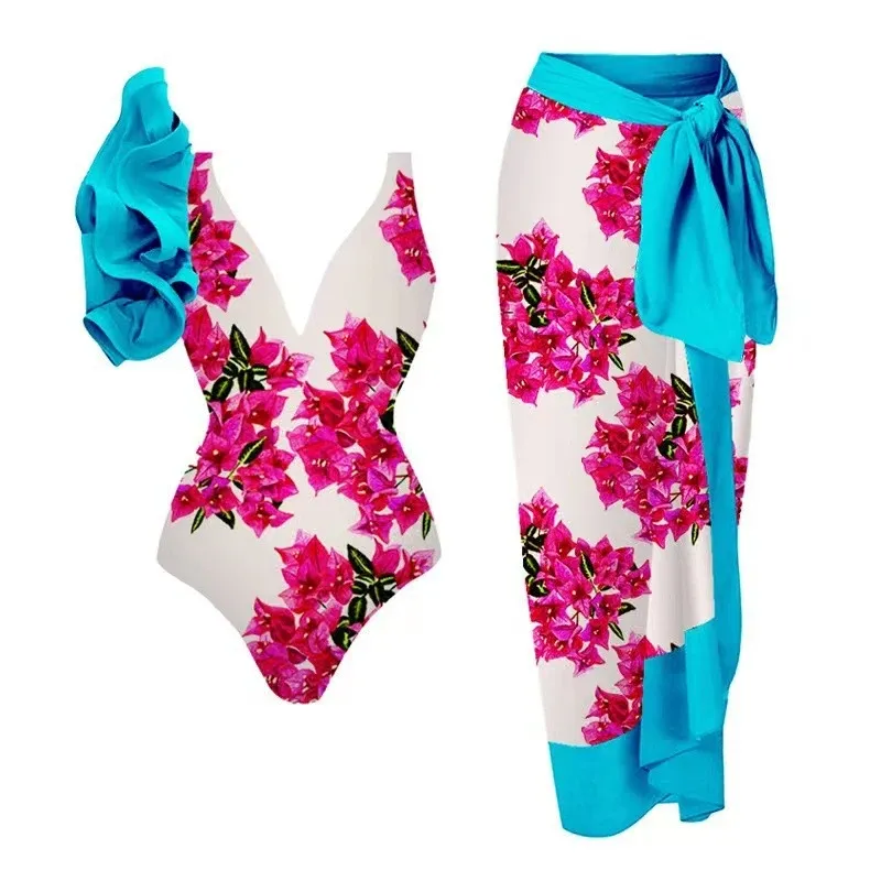 Damen Badeanzug-Set mit floralem Design und elegantem Wickelrock – Maréssa