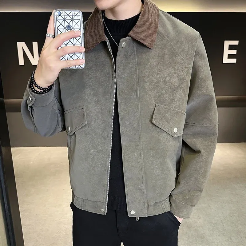 Herren Oversize Velours‑Optik Übergangsblouson mit Hemdkragen, Reißverschluss & elastischem Saum Echoarchiv