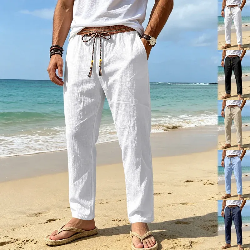 Herren sommerliche Relaxhose mit gewebtem Zierbund und geradem Bein – Sorevano