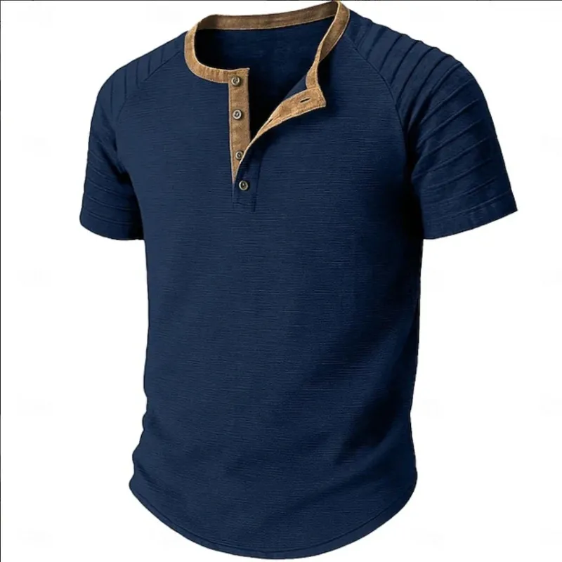 Herren Kurzarm Henley-Shirt mit strukturiertem Stoff und kontrastierendem Kragen – Arvello