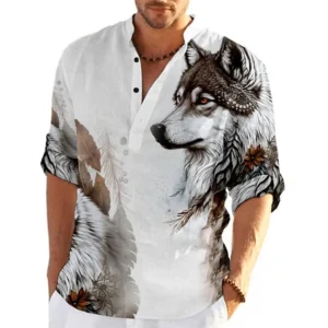 Herren Kurzarm-Hemd mit einzigartigem Wolfsmotiv – Arvello