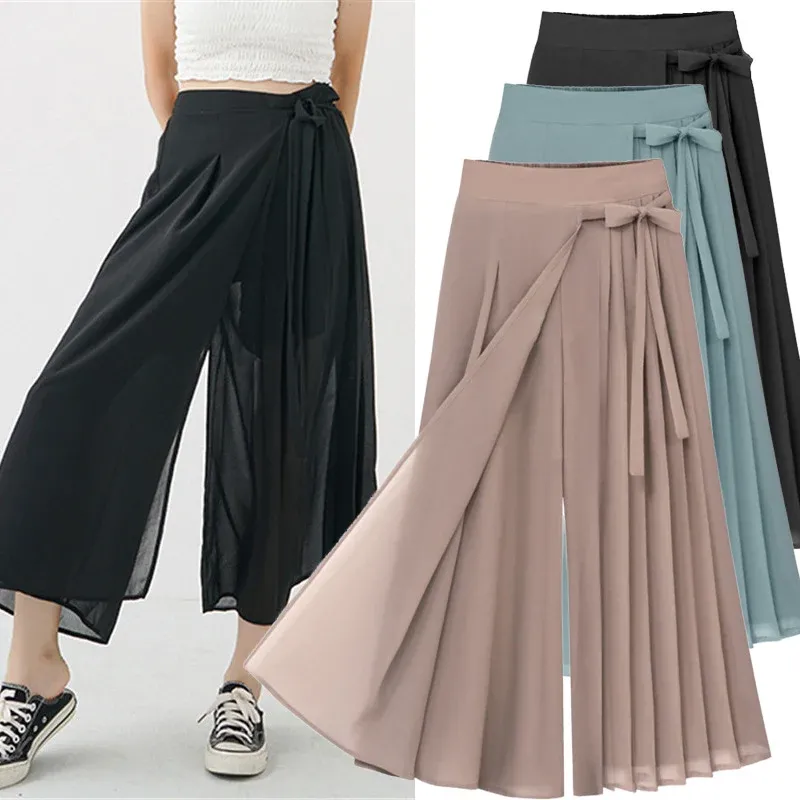 Damen asymmetrischer Wickel-Midirock mit teilplissee und Bindeschleife – Rosévia
