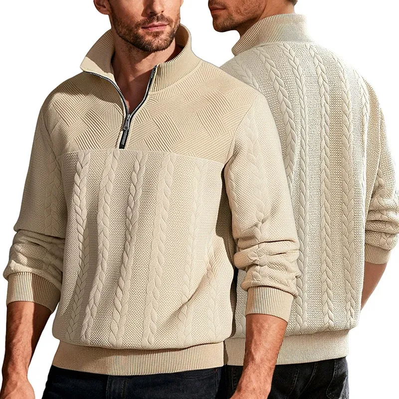 Herren Hoher Kragen Strickpullover mit Reißverschluss – Marzano