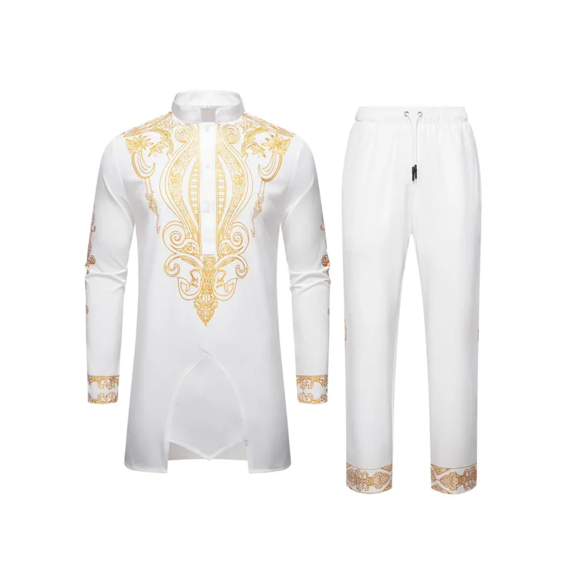 Herren Tunika Anzug mit Stehkragen und ornamentaler Goldapplikation Echo Archiv