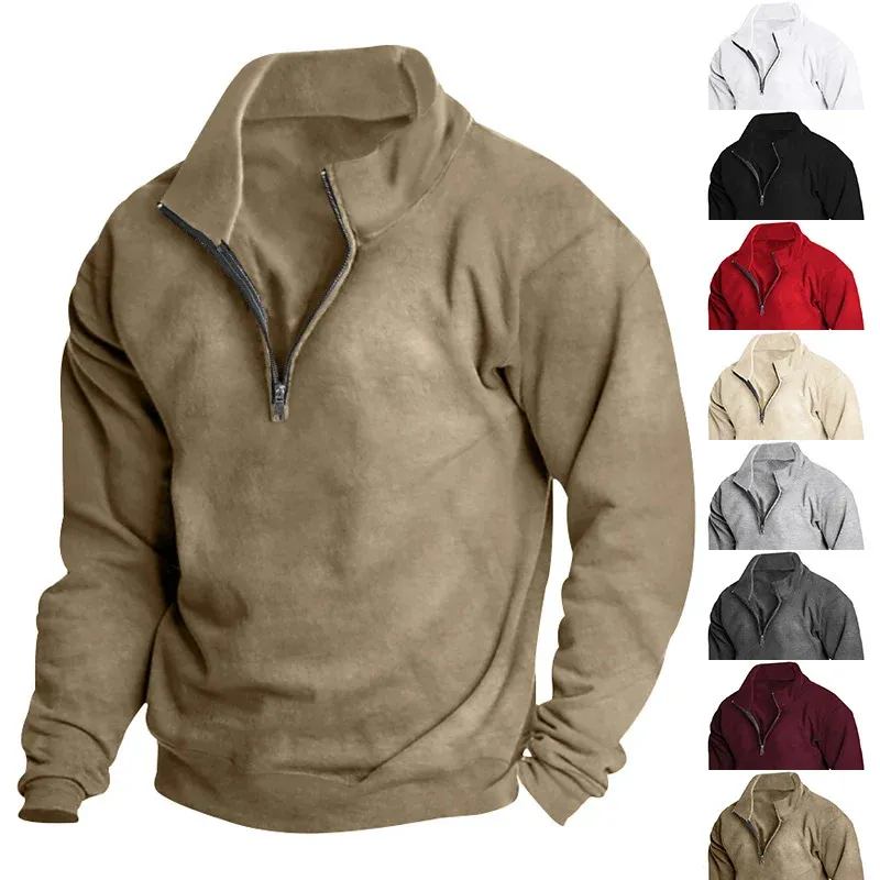 Herren stylischer Fleece-Pullover mit hohem Stehkragen und Reißverschluss – Cavarno