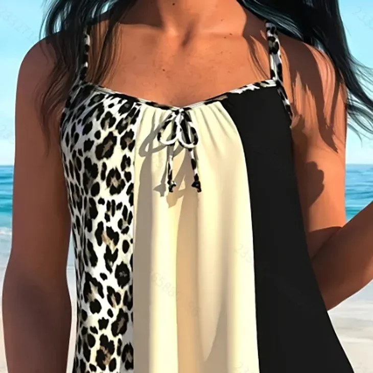 Damen Tankini-Set mit modischem Leopardenmuster und verstellbaren Trägern – Maréssa