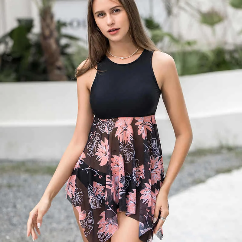Damen Bikinikleid mit asymmetrischem Schnitt und floralem Überrock – Maréssa