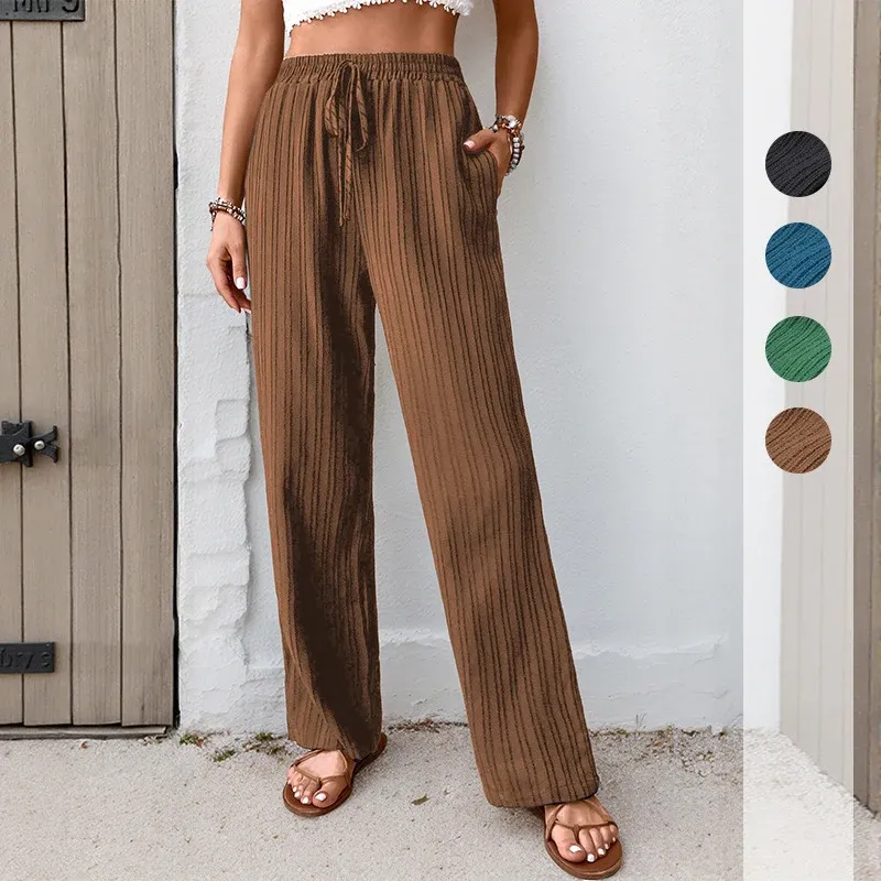 Damen Plissierte Leichte Weite-Hose mit Gummibund und Seitentaschen – Avélisse