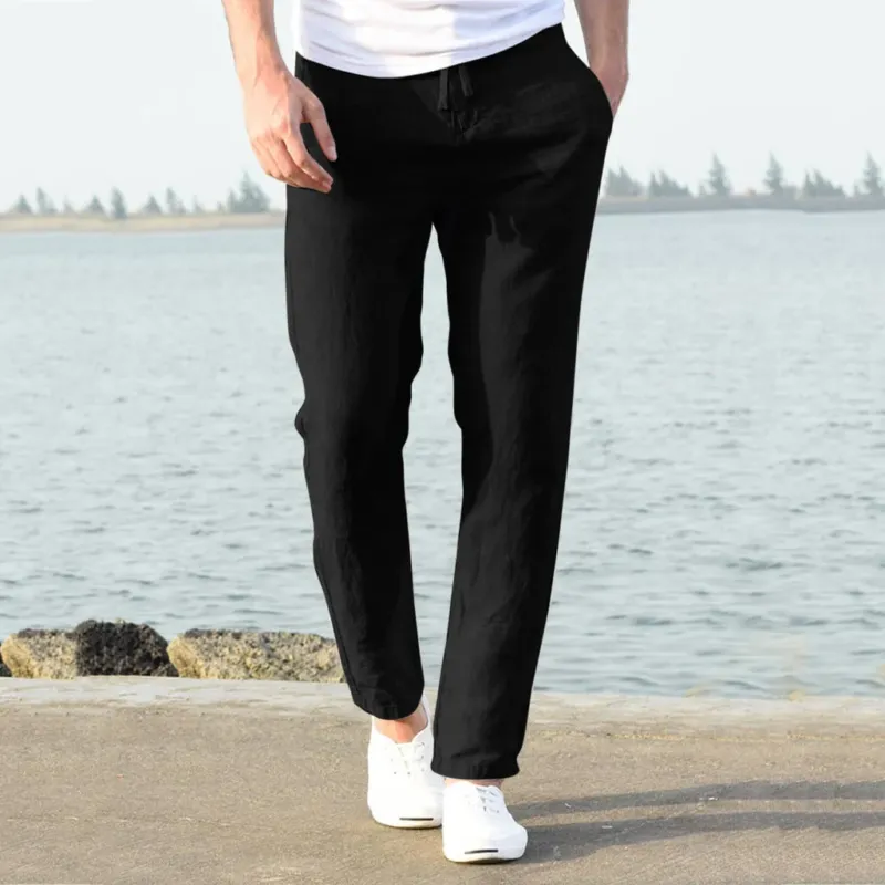 Herren lässige Leinenhose mit elastischem Bund und seitlichen Taschen – Sorevano