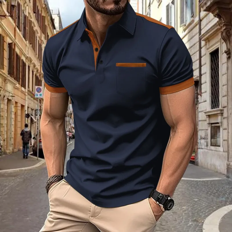 Herren Poloshirt mit stilvollem Kontrastkragen und praktischer Brusttasche – Cavello