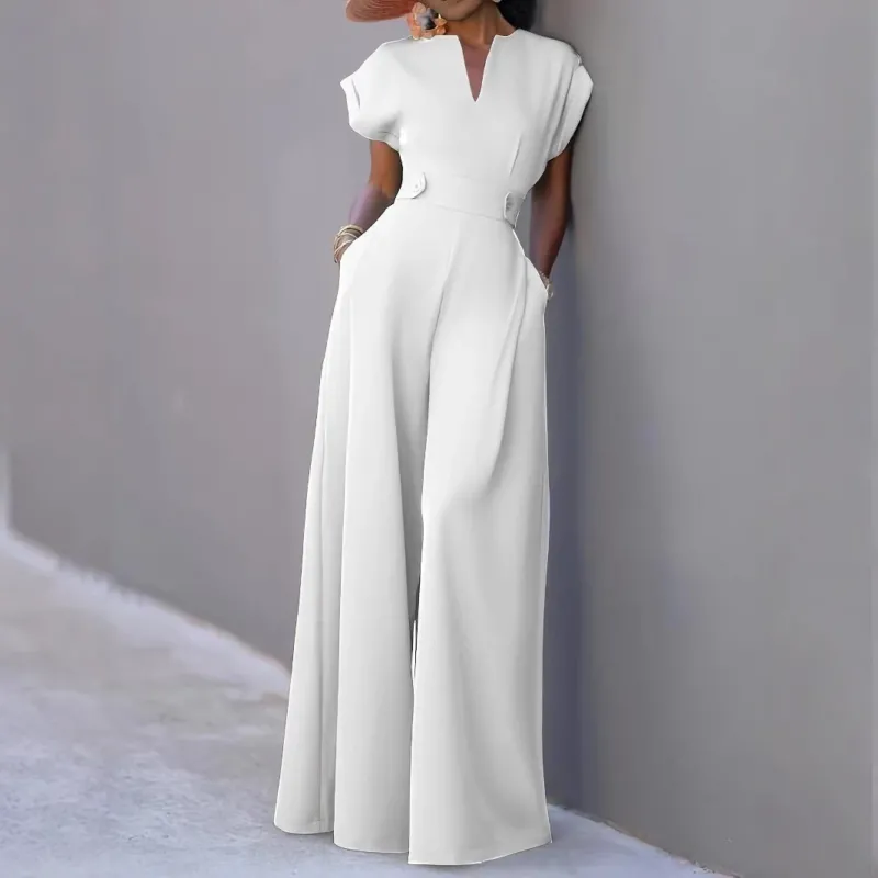 Damen eleganter Jumpsuit mit weitem Bein und praktischen Taschen – Solévia