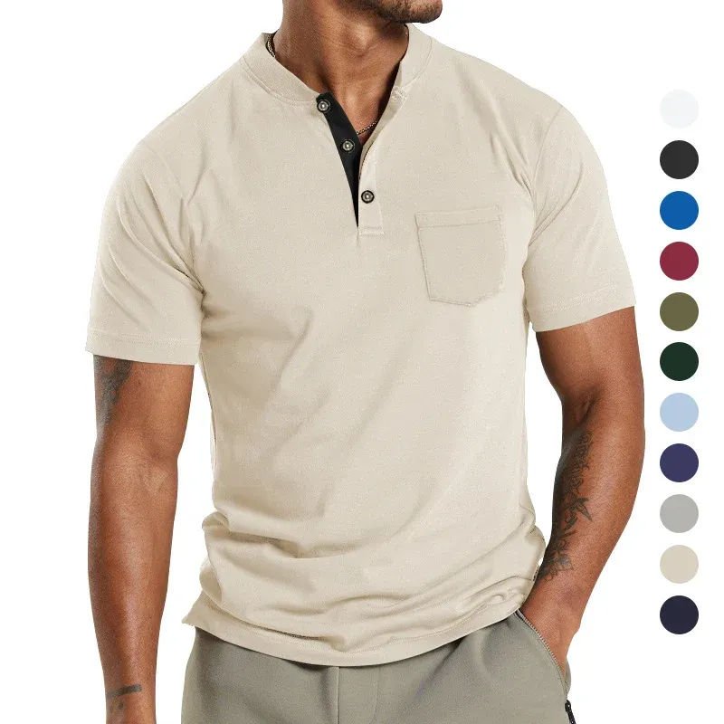 Herren Kurzarm-Henley-T-Shirt mit praktischer Brusttasche und modernem Kragen – Marzano