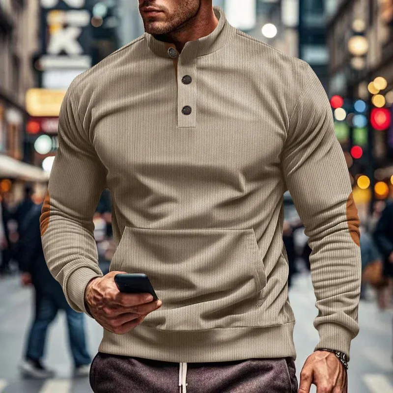 Herren bequemer Pullover mit Stehkragen und Knopfleiste – Cavarno