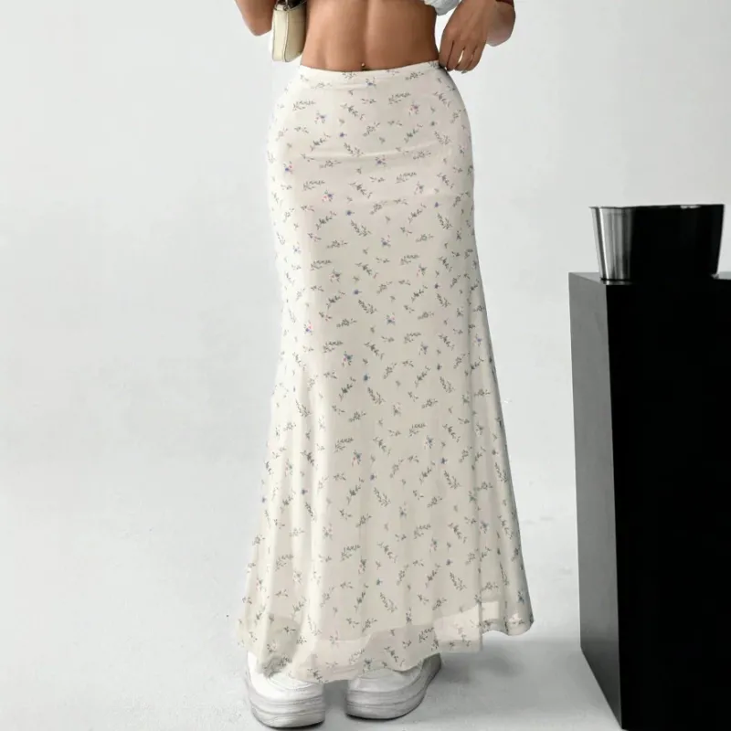 Damen Maxirock mit floralem Print und eleganter Transparenz – Valéora