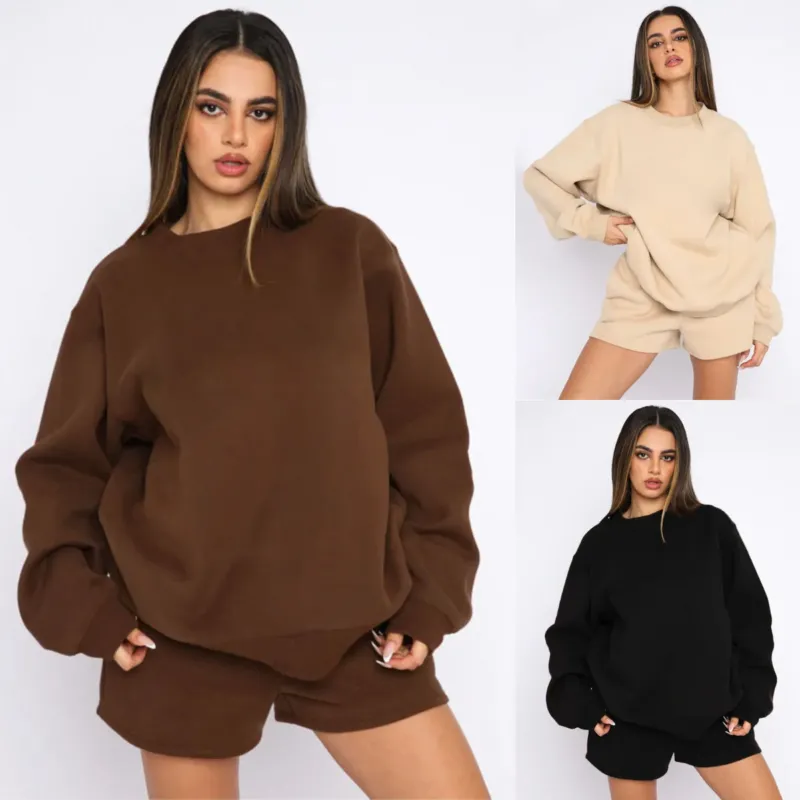 Damen weites Sweatshirt und Shorts Haus-Set aus weichem Frottee – Avérine