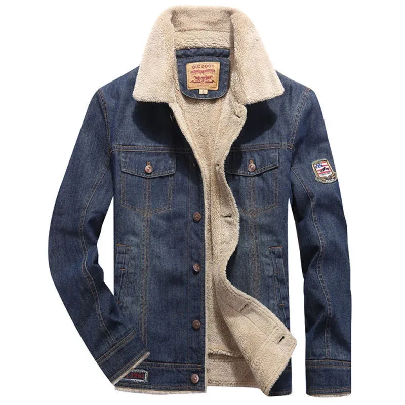 Herren Denim-Workerjacke mit wärmender Teddyfleece-Innenlage und Sherpa-Kragen – Denvaro