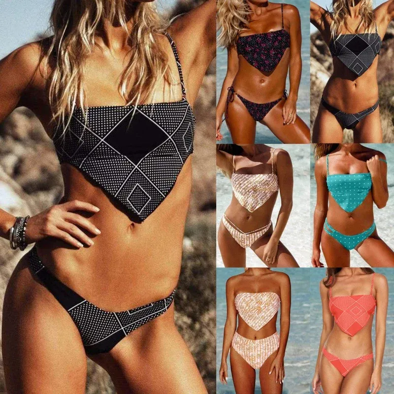 Damen Bandeau-Bikini mit grafischem Design und verstellbaren Trägern – Maréssa
