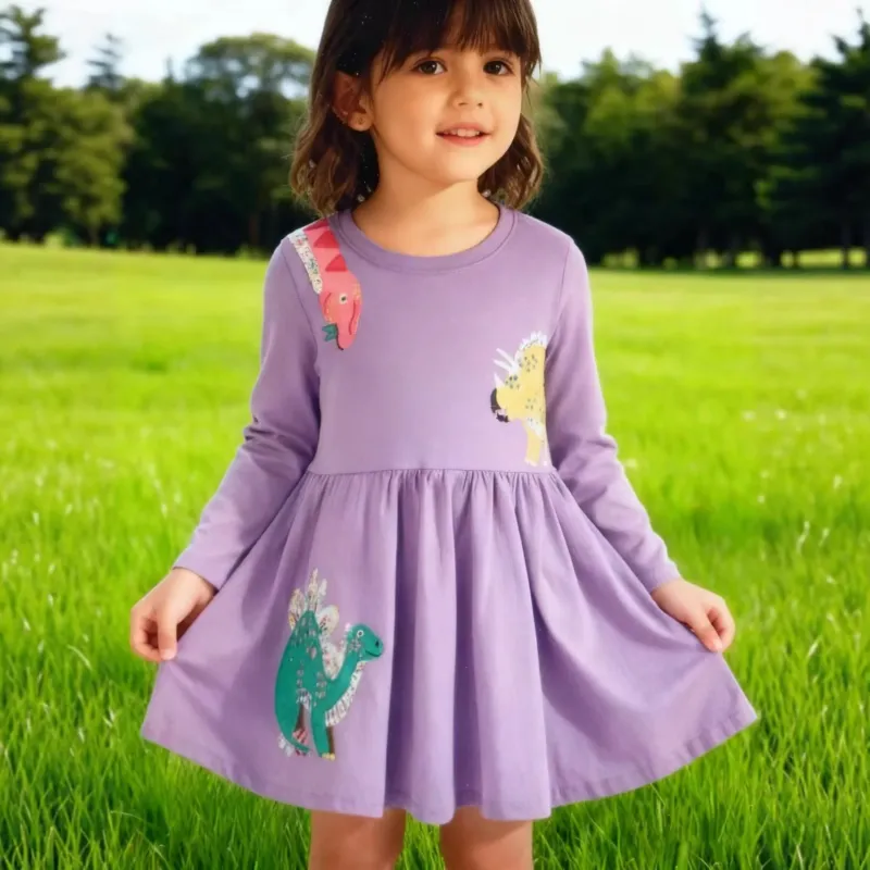Mädchen Freizeitkleid mit lustigen Dinosaurier-Applikationen