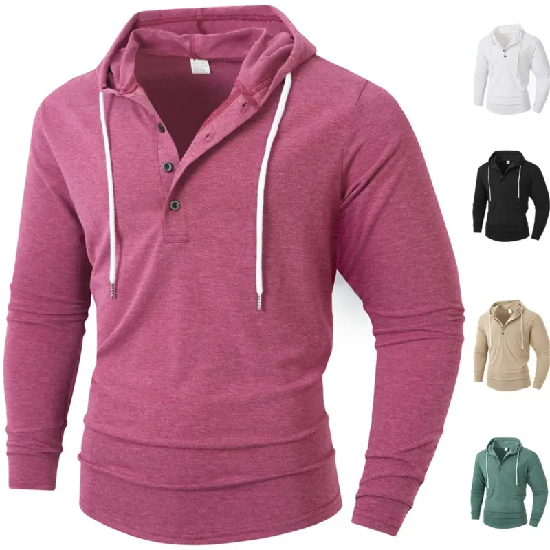 Herren Hoodie mit knöpfbarem Kragen und Kordelzug – Cavarno