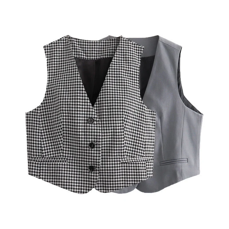 Damen taillierte Business-Weste mit V-Ausschnitt und paspelierten Eingrifftaschen – Célinea