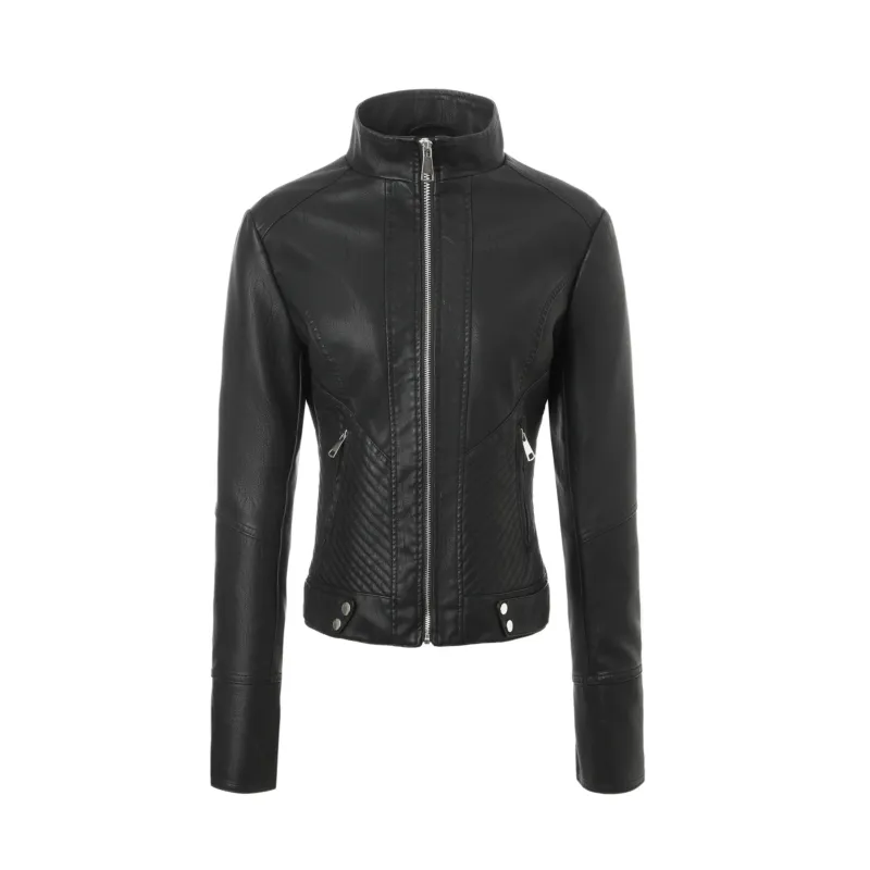 Damen Modische Bikerjacke mit ausgeprägtem Steppmuster – Célinea