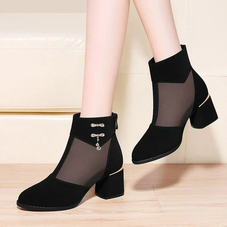 Damen Elegante Stiefeletten mit Mesh-Einsätzen – Varelle