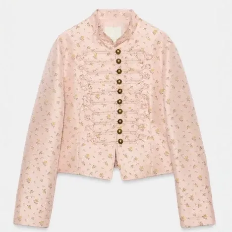 Damen Cropped Militärblouson mit Mandarinkragen, Zierkordeln und floraler Webstruktur Echo Archiv