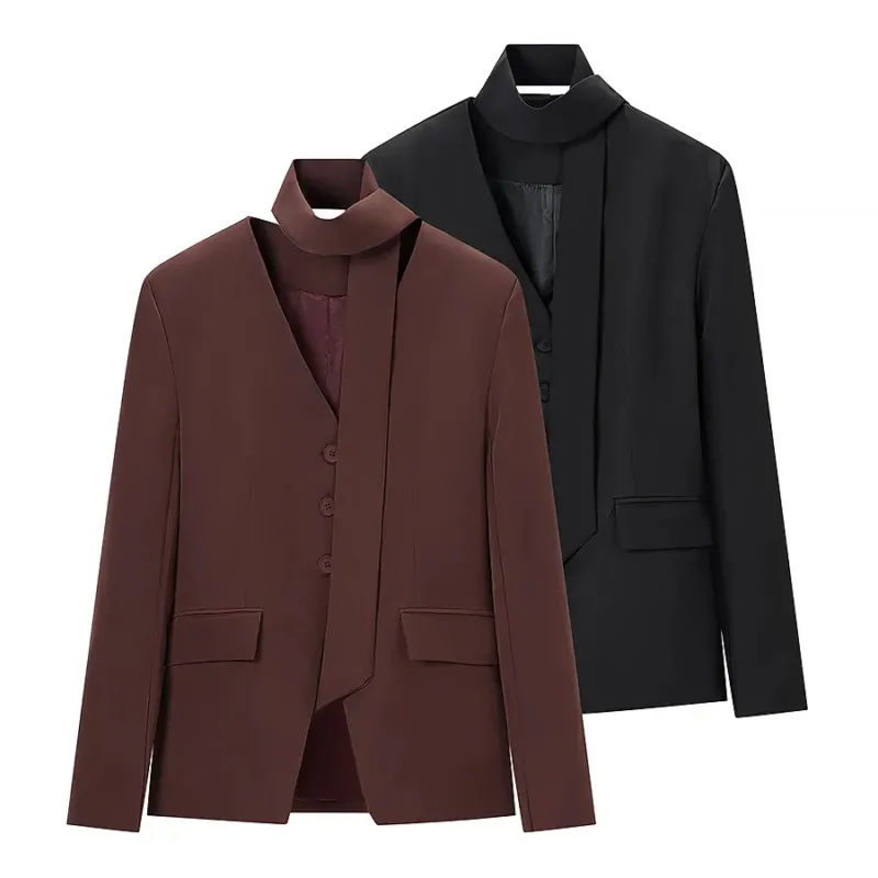 Damen taillierter Blazer mit Schalkragen-Schleife und V-Ausschnitt – Valéne