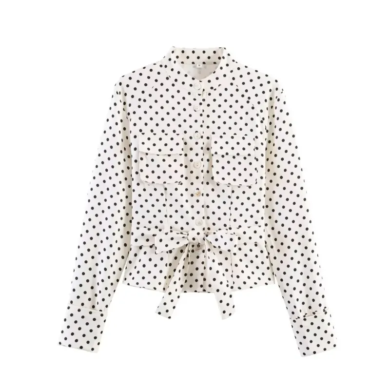 Damen Blusejacke mit Bindegürtel, Brusttaschen und Polka-Dot‑Muster Echoarchiv