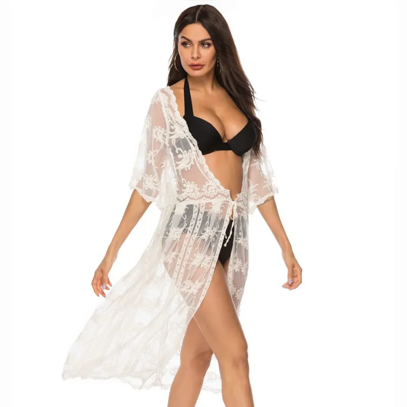 Damen elegante Häkel-Strandüberwurfjacke – Célinea