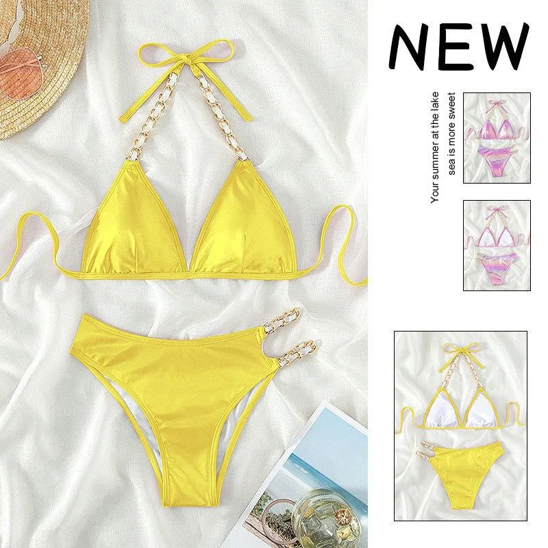 Damen Triangel-Bikini mit goldfarbenen Kettenakzenten – Maréssa