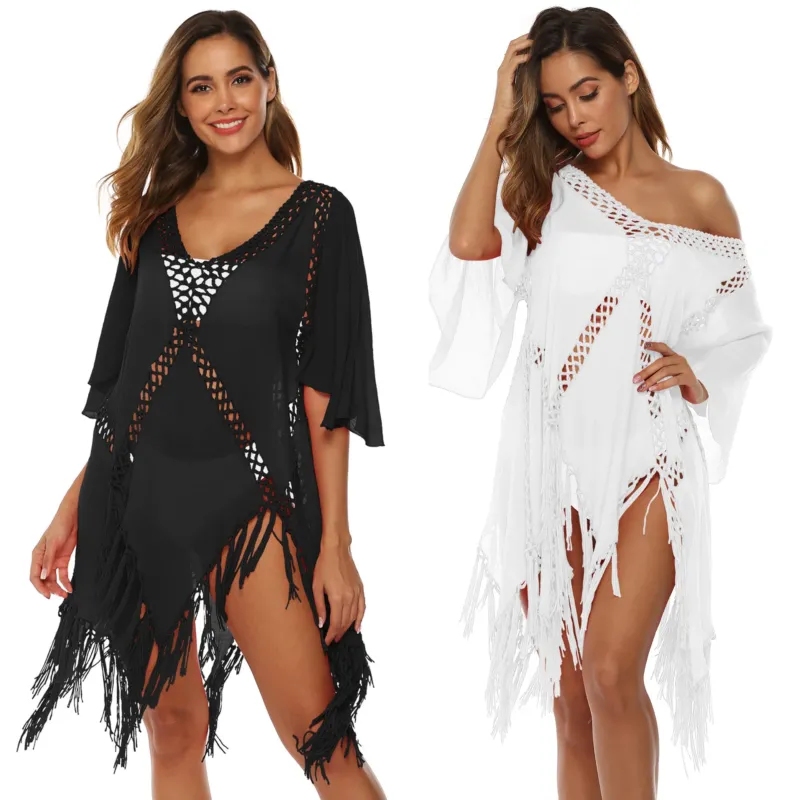 Damen eleganter Häkel-Strandüberwurf mit Fransen – Avérine