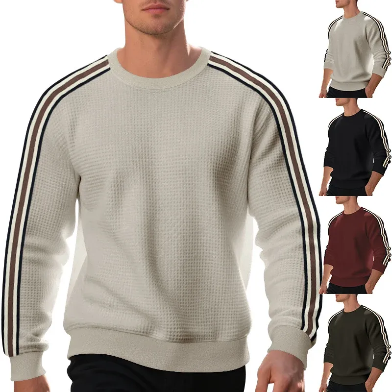 Herren modischer Strukturpullover mit seitlichen Kontraststreifen und Rundhalsausschnitt – Norvane