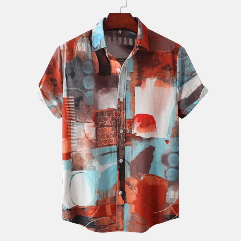 Herren Kurzarmhemd mit kreativem Abstract-Design – Arvello