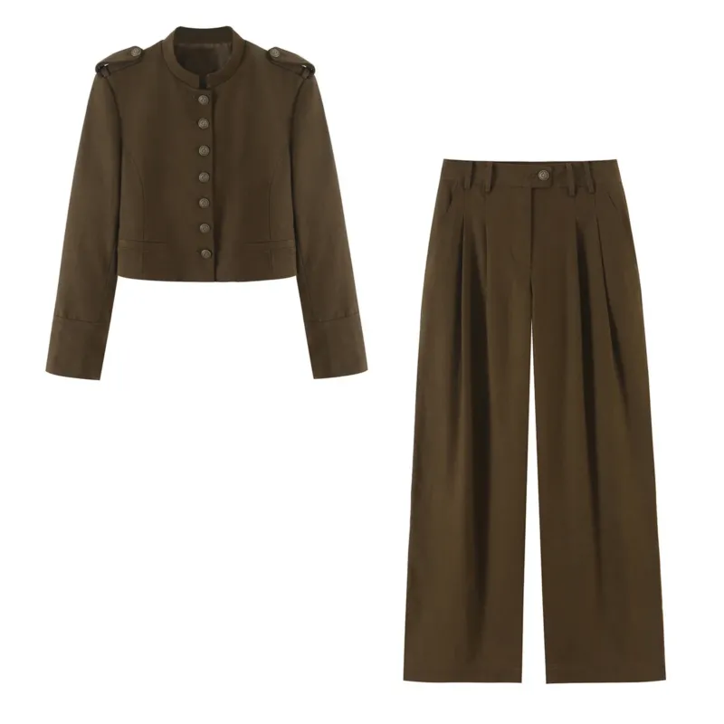 Damen Hochtaillierte weite Bundfaltenhose mit Seitentaschen Echo Archiv