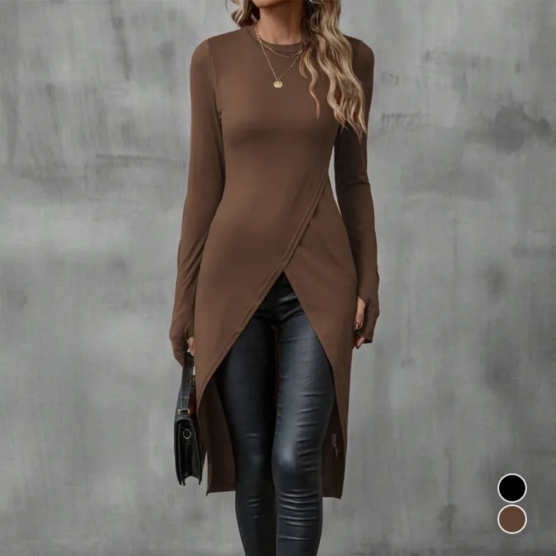 Damen eleganter Longsleeve mit raffinierter Wickeloptik – Avérine