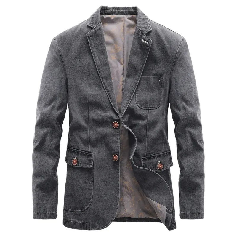 Herren Jeansblazer im Vintage-Look mit aufgesetzten Pattentaschen und dekorativer Kontrastnaht Echoarchiv